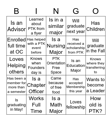 Phi Theta Kappa Bingo Card