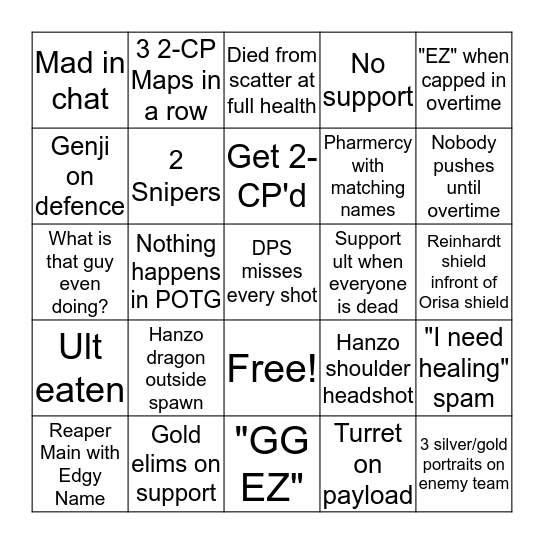 Overwatch Bingo Card