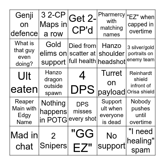 Overwatch Bingo Card