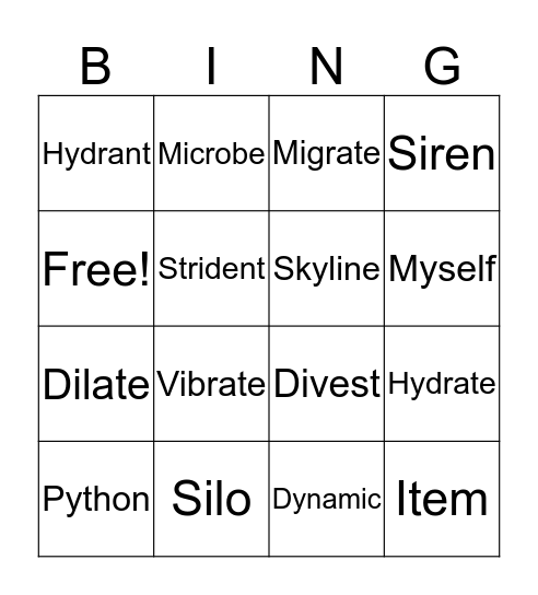 /i/, or y Bingo Card