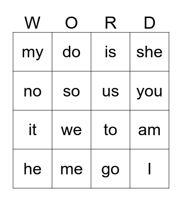 SIGHT WORDS BINGO Card