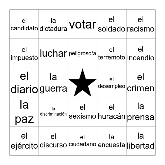 Las actualidades Bingo Card