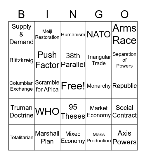 Social Studies WIN Review Week Bingo Card