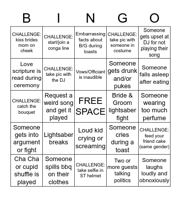 Wedding Beta Bingo Card