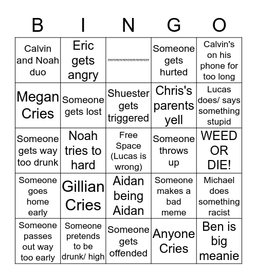 After Prom Bingo Board Bingo Card