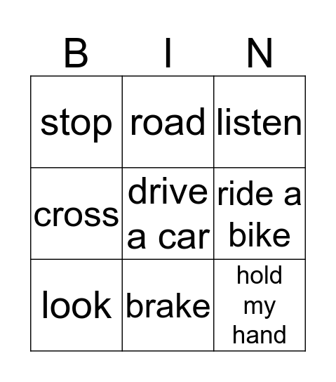 Road safety Bingo Card