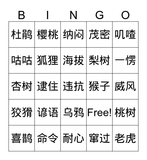第七八课词语 Bingo Card
