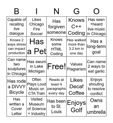 Professional Development Introduction Bingo Card