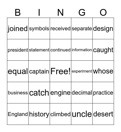 Fry 800 Bingo Card