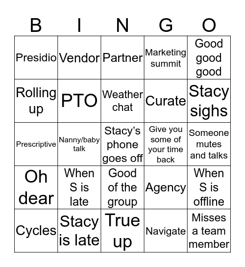 Marketing Meeting Bingo  Bingo Card