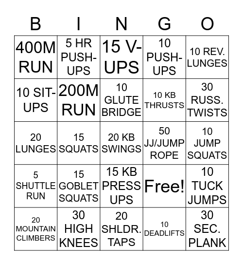 BOOTCAMP BINGO Card