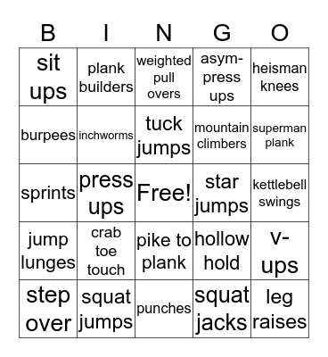 Fitness bingo Card