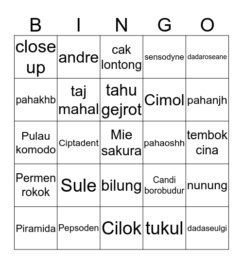 Ecey ganteng Bingo Card