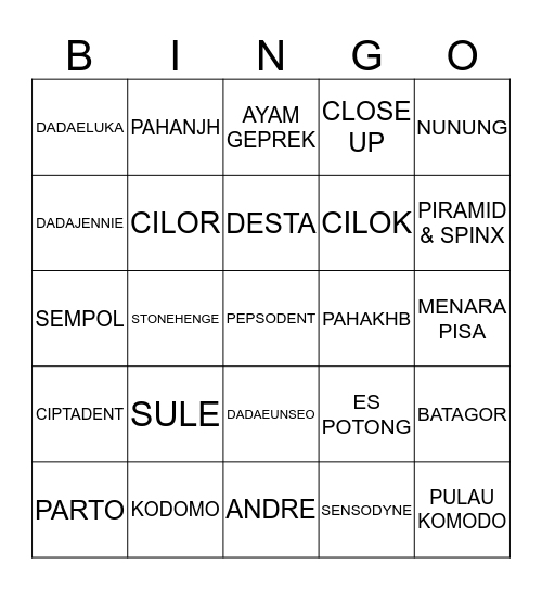 BINGO GEPREK Bingo Card