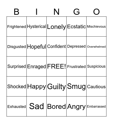 Feelings Bingo Card