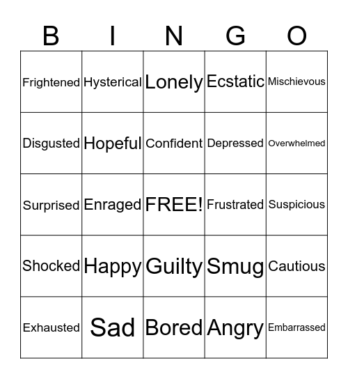 Feelings Bingo Card