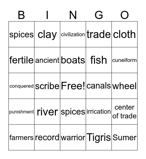 Mesopotamia Bingo Card