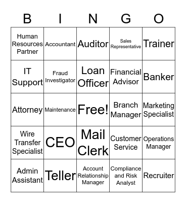 BANK CAREER BINGO Card