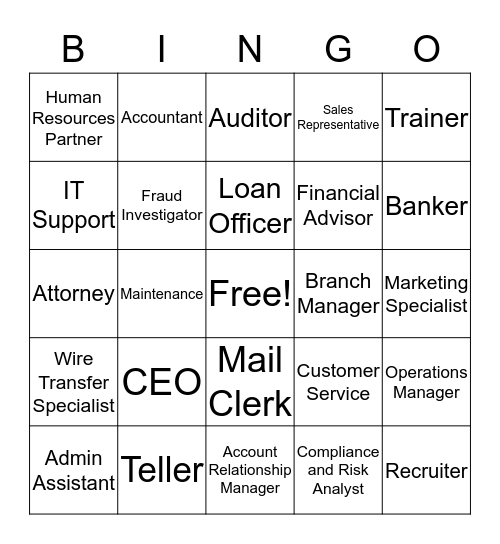 BANK CAREER BINGO Card