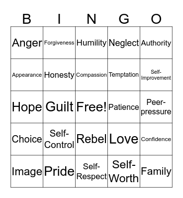 Peer Pressure Bingo Card