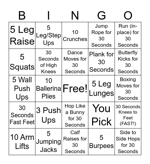 Family Bingo Card