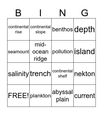 Oceanography Bingo Card