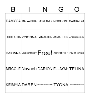ELT 4th grade Bingo Card