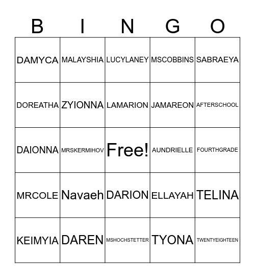 ELT 4th grade Bingo Card