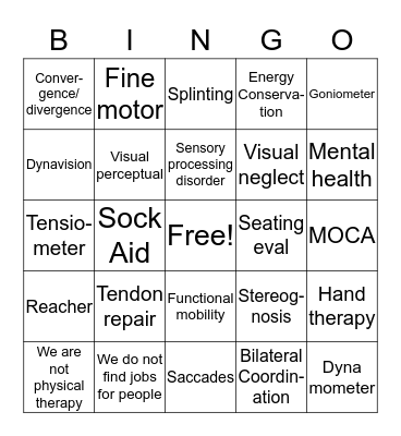 Occupational Therapy Bingo Card