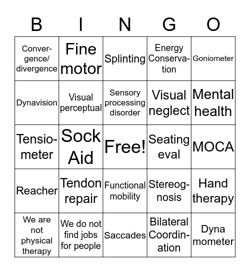 Occupational Therapy Bingo Card