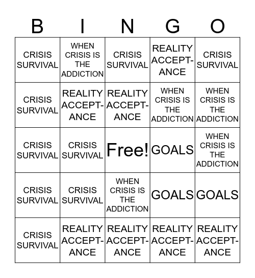 Distress Tolerance Review Game Bingo Card