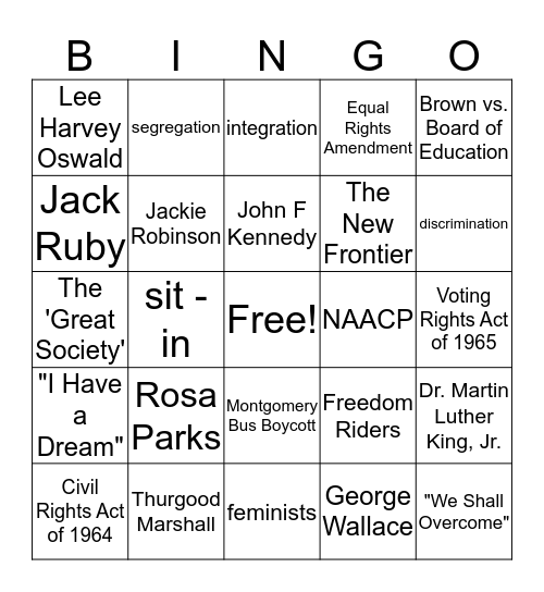 Civil Rights Era Bingo Card