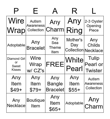 Pearl Bingo w/ The Manly Pearl Man Bingo Card