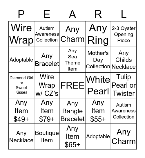 Pearl Bingo w/ The Manly Pearl Man Bingo Card
