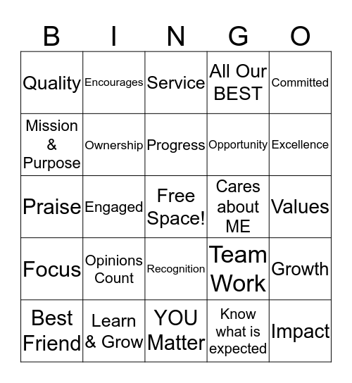 EMPLOYEE ENGAGEMENT Bingo Card