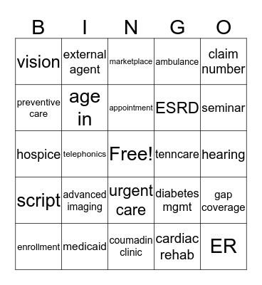 Medicare Bingo Card