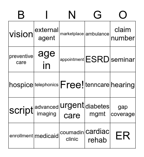 Medicare Bingo Card