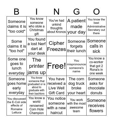 Employee Appreciation Week BINGO Card