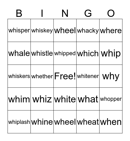 The WH Sounds Bingo Card