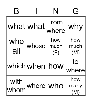 Spanish Bingo Card