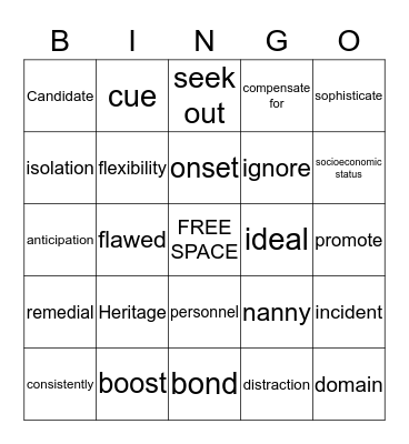 VOCABULARY Bingo Card