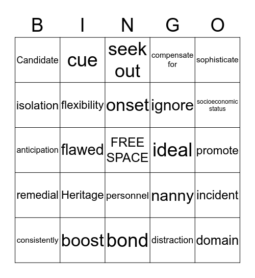 VOCABULARY Bingo Card