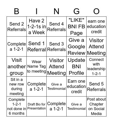 BNI BINGO Card