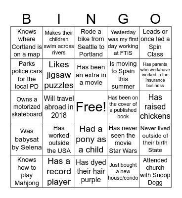 Icebreaker Bingo Card