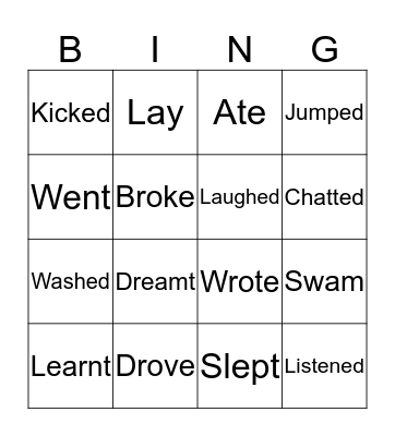 Irregular Verbs Bingo Card