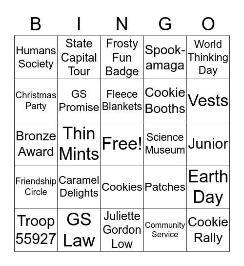 Girl Scout Bingo Card