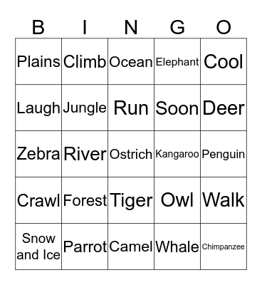 POP 3: Unit 4: Animal Homes Bingo Card