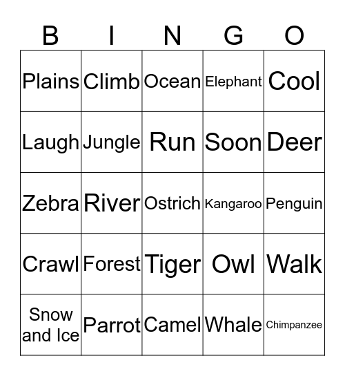 POP 3: Unit 4: Animal Homes Bingo Card