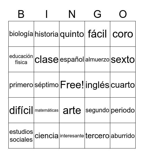 Las Materias  Bingo Card