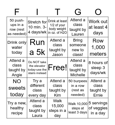 May Fitness Challenge Bingo Card